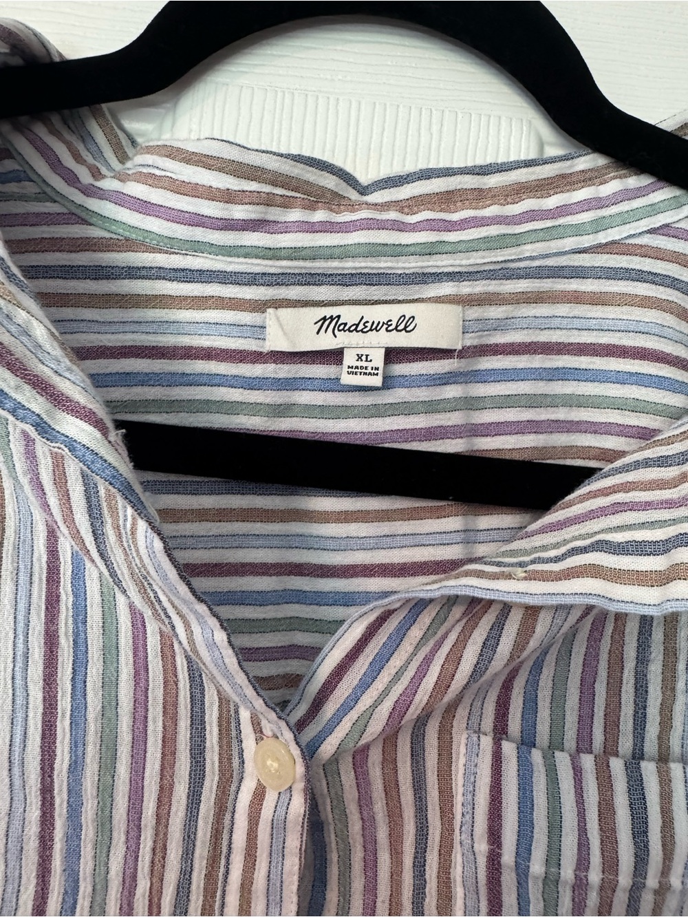 Madewell Multistripe Short-Sleeve Button-Down in Blue, Brown & Cream - Picture 3 of 5